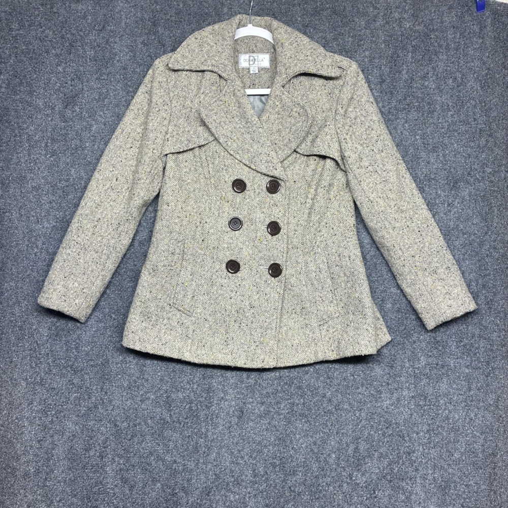 Donatella Pea Coat Womens M Gray Tweed Wool Blend Double Breasted Jacket